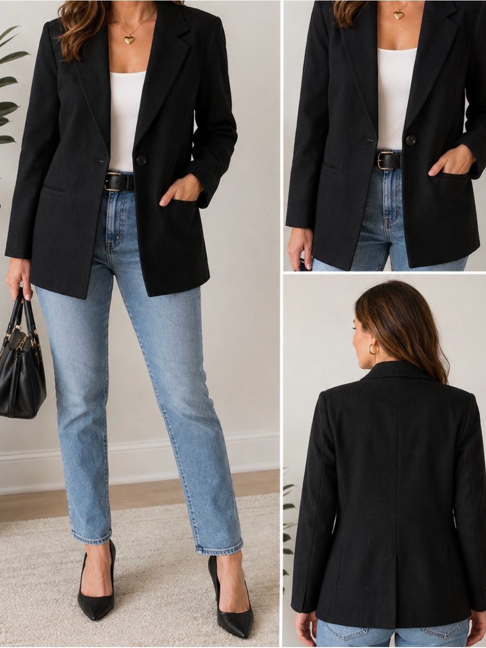 Vintage Dress Barn Womens 10 Black 100% Wool Blazer Woolmark Single Button